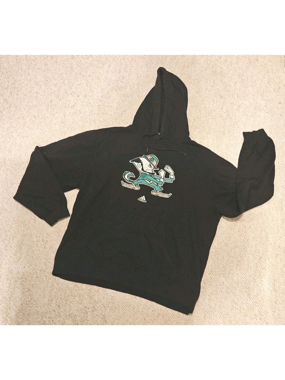 Adidas Vtg Notre Dame Fighting Irish Pullover Hoodie Sweatshirt Black XL